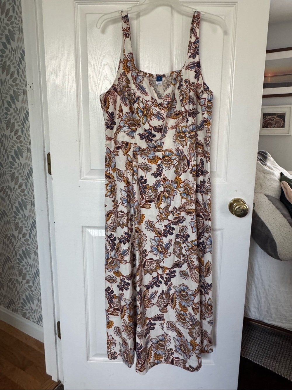 Old Navy Floral Maxi Dress in Cream, Mustard, and Blue